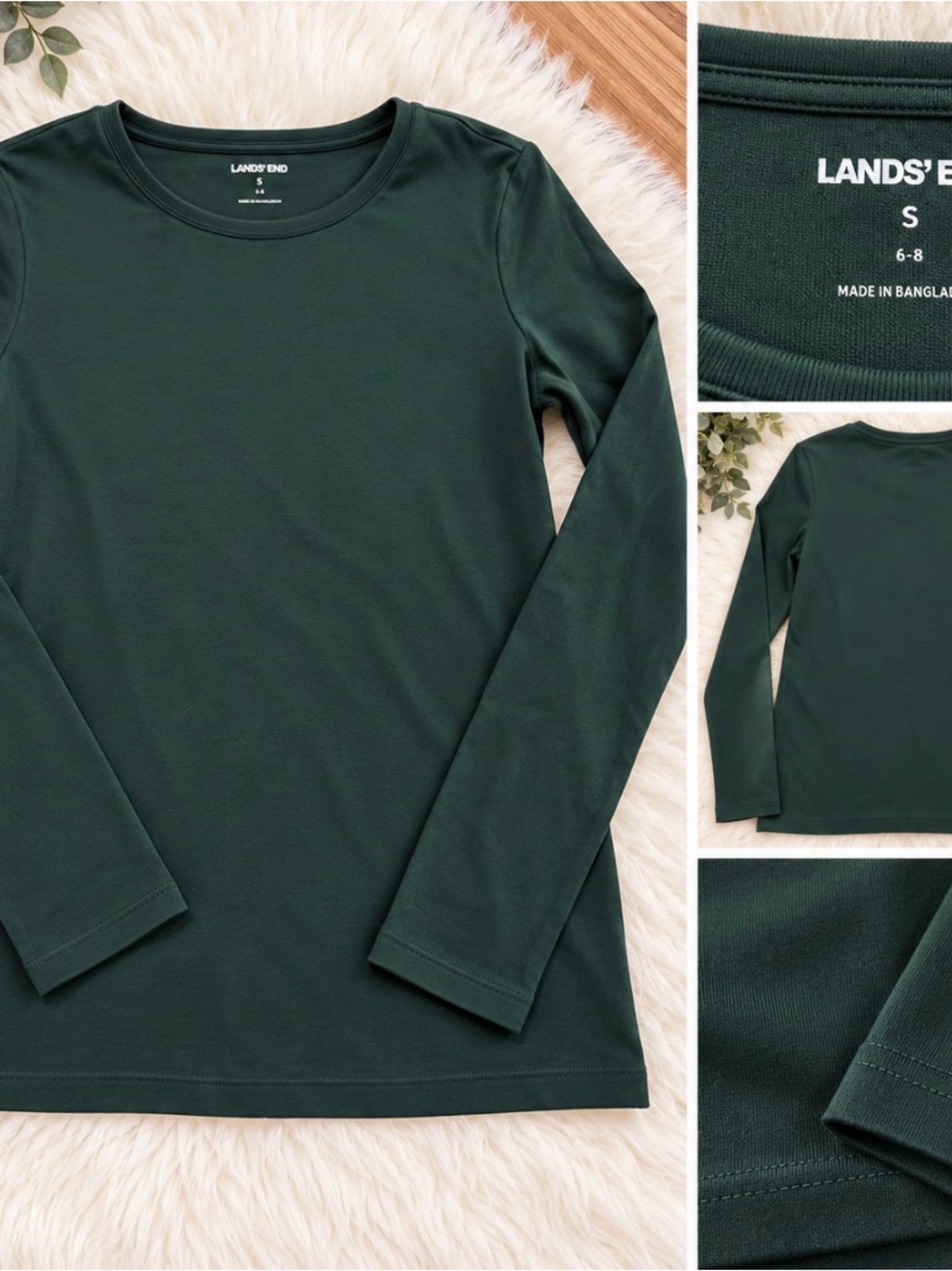 Lands' End Girls' Long Sleeve Crewneck Top - Forest Green